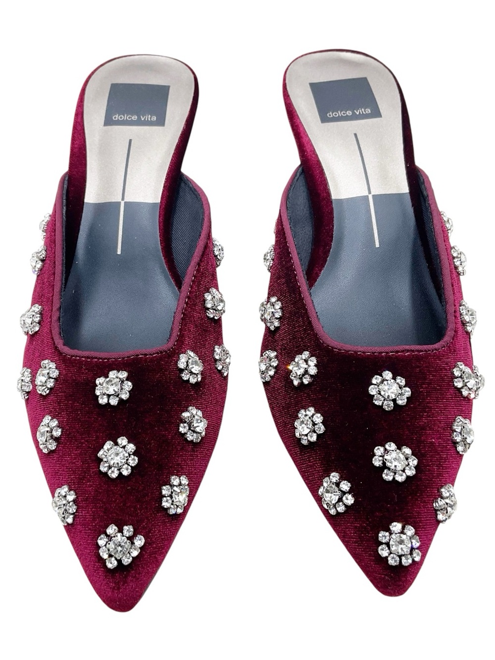 🆕{Dolce Vita} Clara Velvet Jeweled Kitten Heel Mules